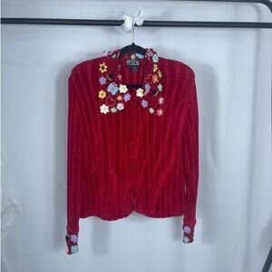 VTG BEREK 2 Valentine’s Day heart Cardigan SWEATER chenille Large